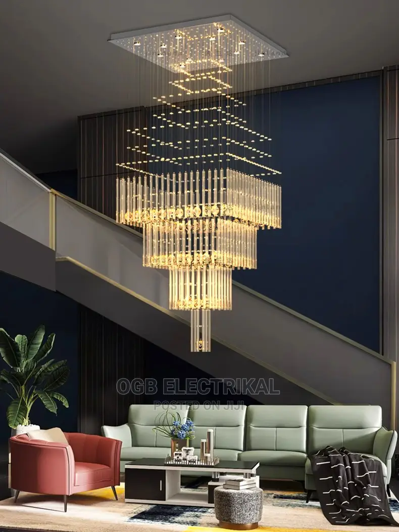 Luxury Villa Duplex Building Crystal Long Chandelier