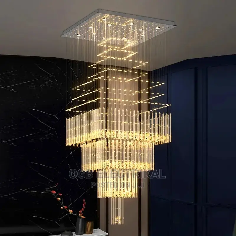 Luxury Villa Duplex Building Crystal Long Chandelier