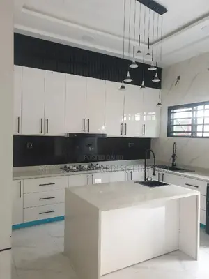 White Black Full Height Kitchen With Slats Pantry Unit