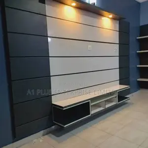 Tv Wall Cladding H11ft X W7ft In White Dark Grey Finish