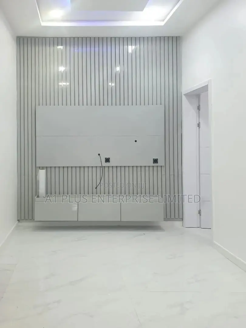 Light Grey Gloss Tv Wall Cladding With Light.