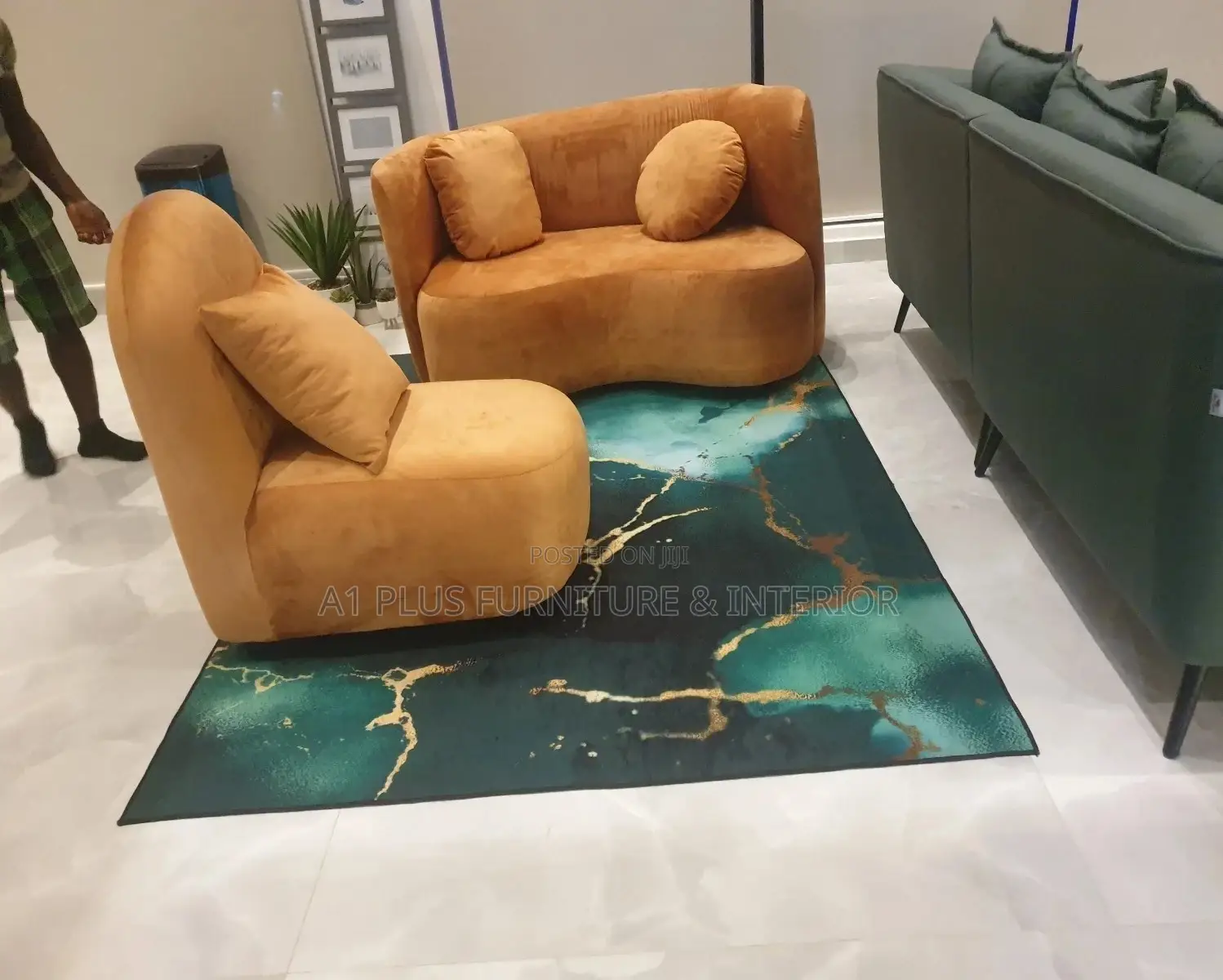 3 - 1 Seater Curved Shape Fabric Sofa With Throw Pillows
