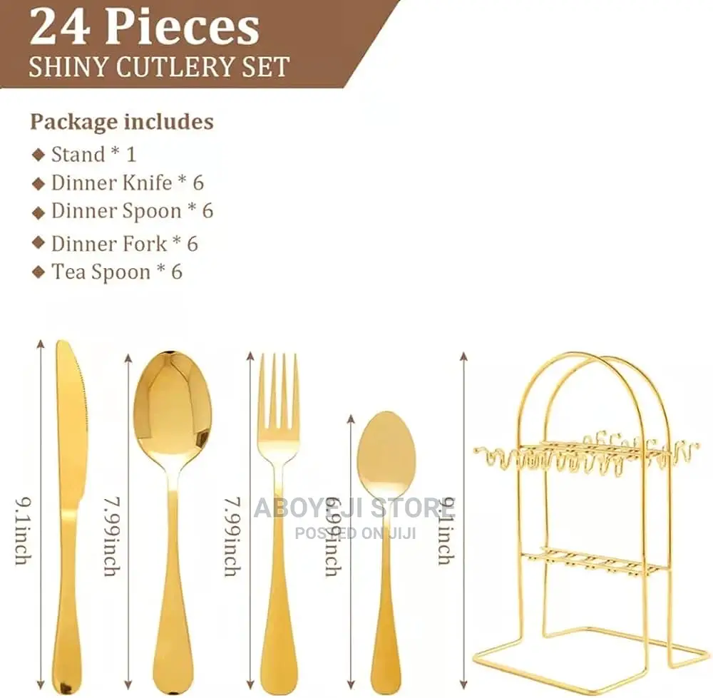 Set 24 Piece Gold Silverware