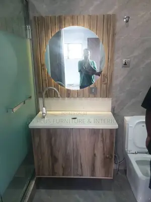 Toilet Vanity Cabinet With Lightning Mirror and Marble Top
