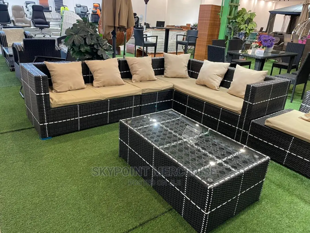 5 Seater L Shape Ratian Chair With Centre Table