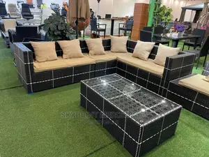 5 Seater L Shape Ratian Chair With Centre Table