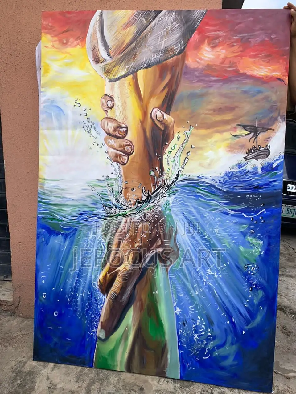 God Saves, Pure Original Oil Paint Very Tall, Huge,Cheap