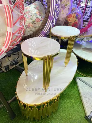 Brand New Quality Marble Top Center Table With 2 Sides Stoo