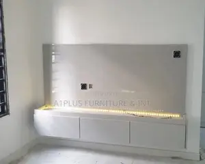 Gray Mini Tv Wall Pannel With Console and Lighting