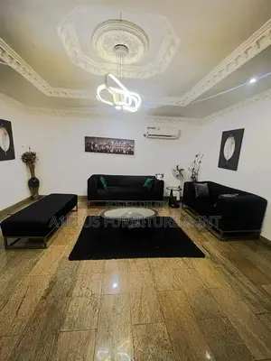 Black 6 Seater Fabric Sofa With Gold Metal Leg Side Bence