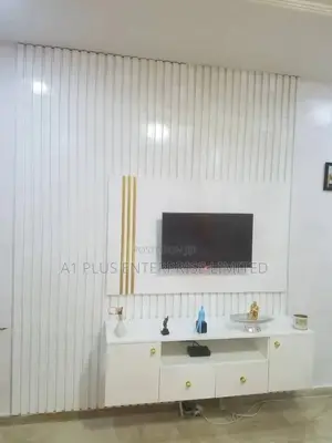 High Gloss TV Wall Cladding With Gold Chrome