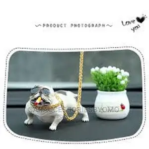 Car Dashboard Ornament Artificial Plant + Pitbull Dog