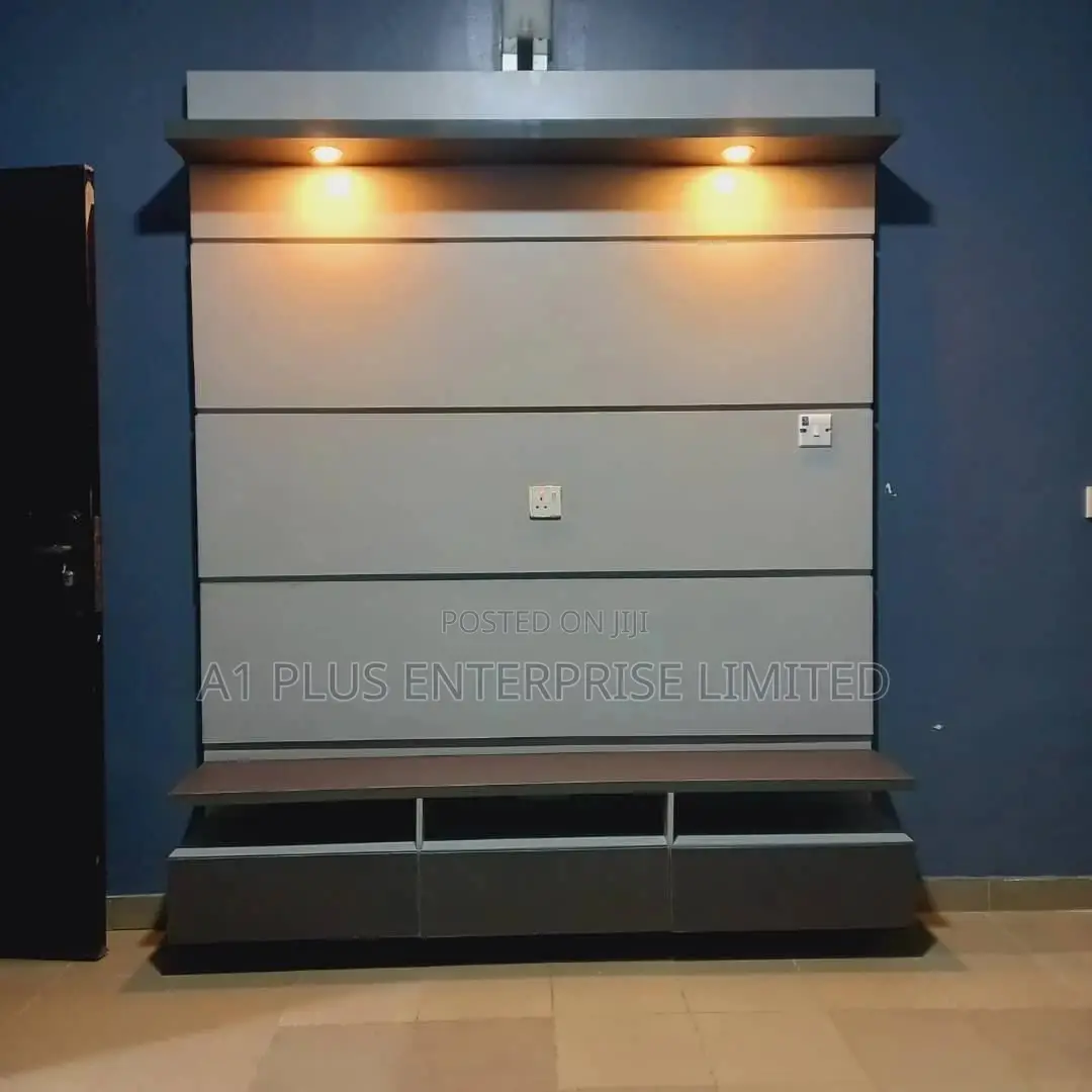 Mini Tv Wall Cladding in Light Dark Grey Laminate Finish