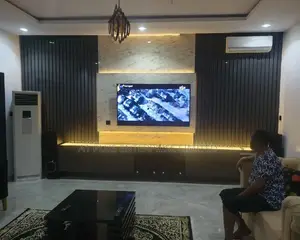 Dark Grey White Wall to Wall Tv Cladding in HDF Gloss