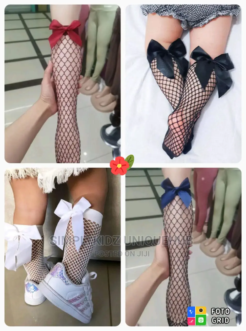 Girls Fish Net Socks With Bow