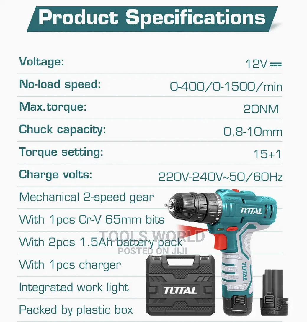 TOTAL 12V Multifunctional Cordless Drill High-Power Drill