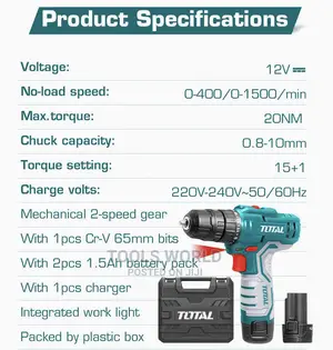 TOTAL 12V Multifunctional Cordless Drill High-Power Drill