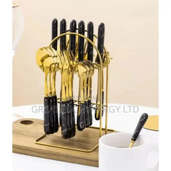 Cutlery Set - 24 Pieces Gold - Multi Colored Handle