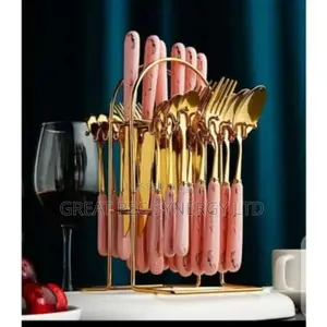 Cutlery Set - 24 Pieces Gold - Multi Colored Handle