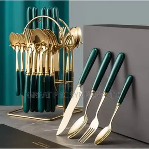 Cutlery Set - 24 Pieces Gold - Multi Colored Handle