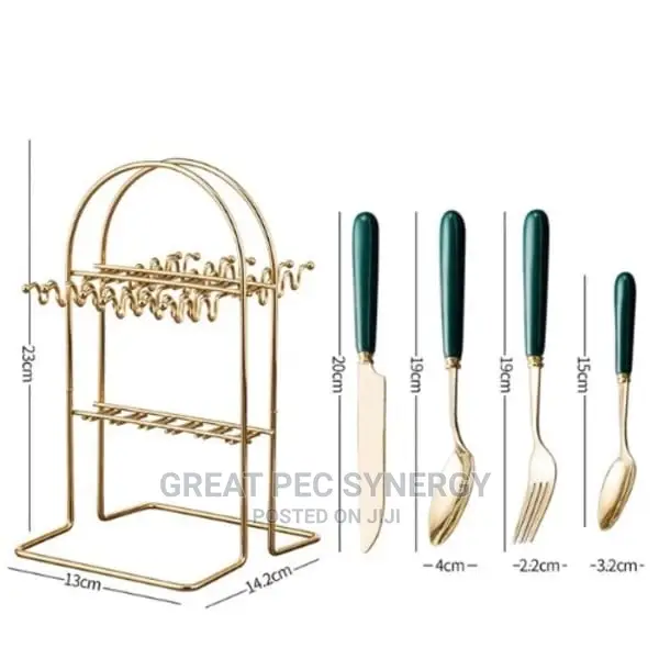 Cutlery Set - 24 Pieces Gold - Multi Colored Handle