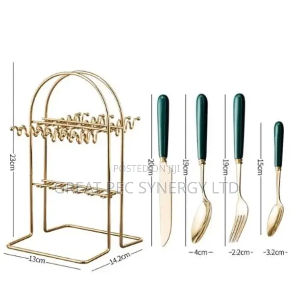 Cutlery Set - 24 Pieces Gold - Multi Colored Handle