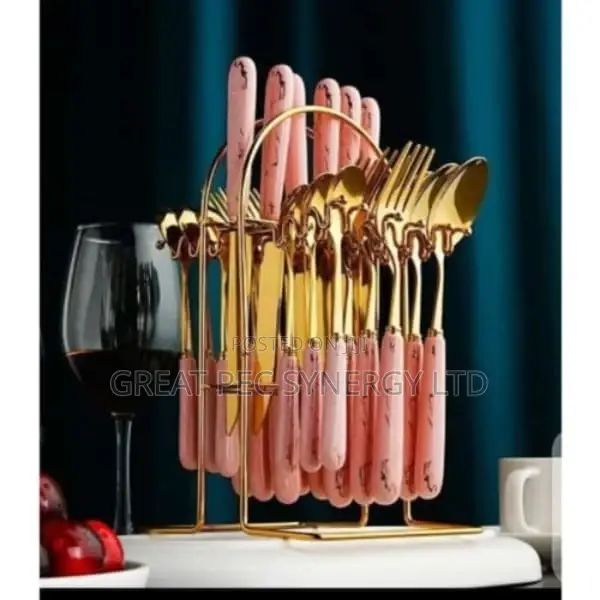 Cutlery Set - 24 Pieces Gold - Multi Colored Handle