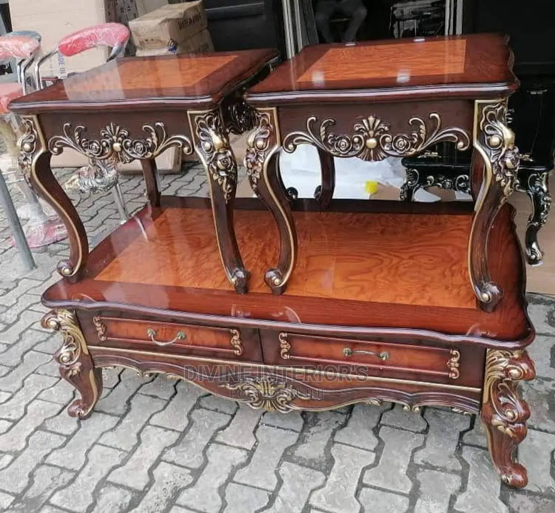 Luxurious Wooden Centre Table With Two Sized Stool