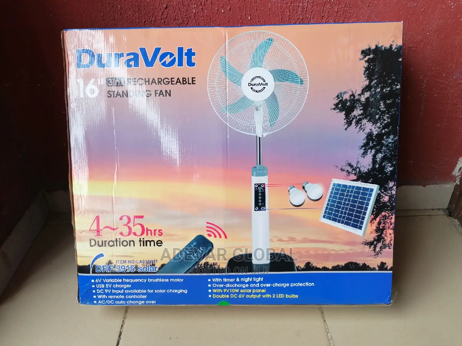 Duravolt 16 Rechargeable Fan With Solar Panel