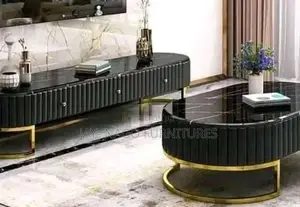 Black Classic Marble Tv Stand With Center Table