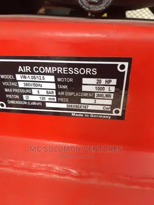 20hp Global Industrial Air Compressor 1000 Littres 8bar