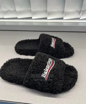 Balenciaga Black Logo-embroidered Faux-fur Sliders