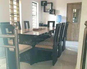 8 Seater Dining Set In Hardwood, Fabric Gloss Finish