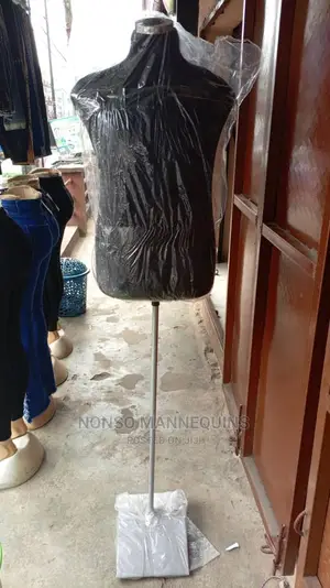Male Black Body Dressform With Metal Base.