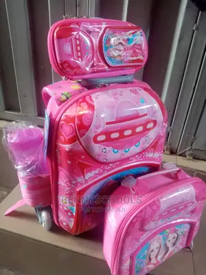 Set of 4 in 1 Kids Children Girls Barbie Trolley School Bag