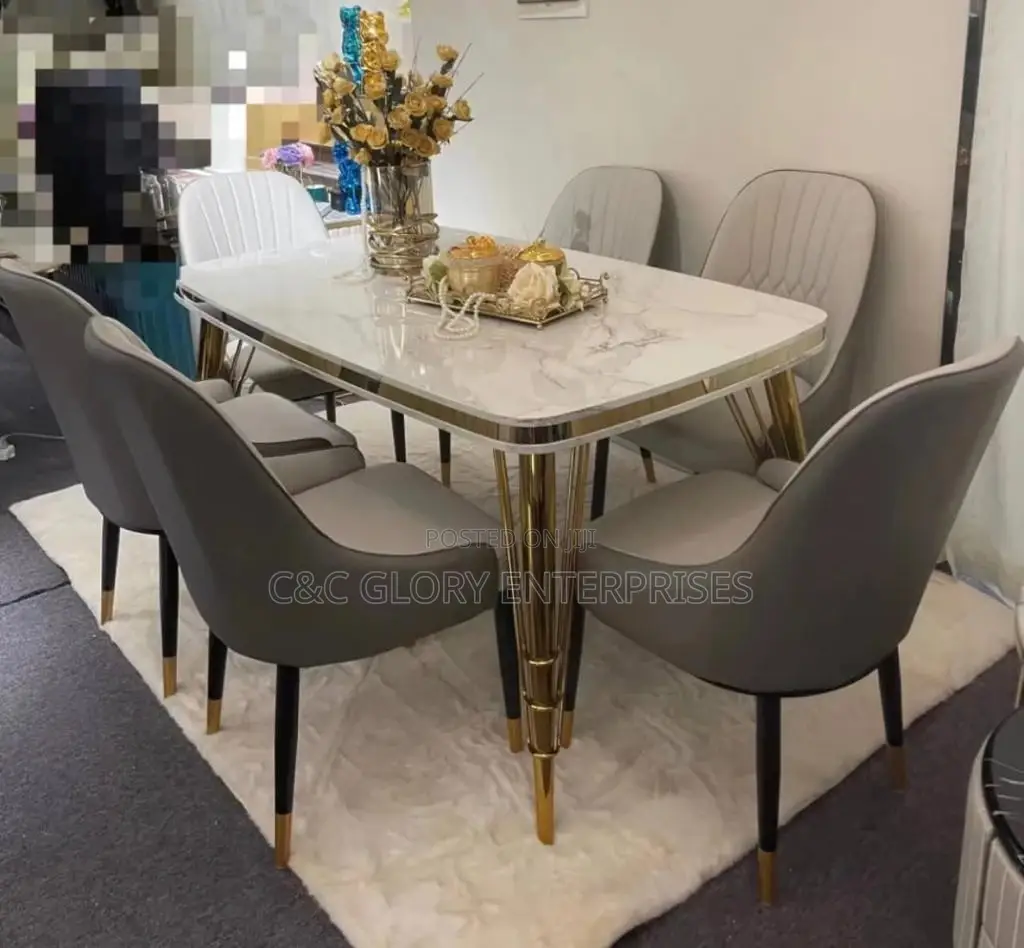 Marble Dining Table by 6 Chairs (EZC)