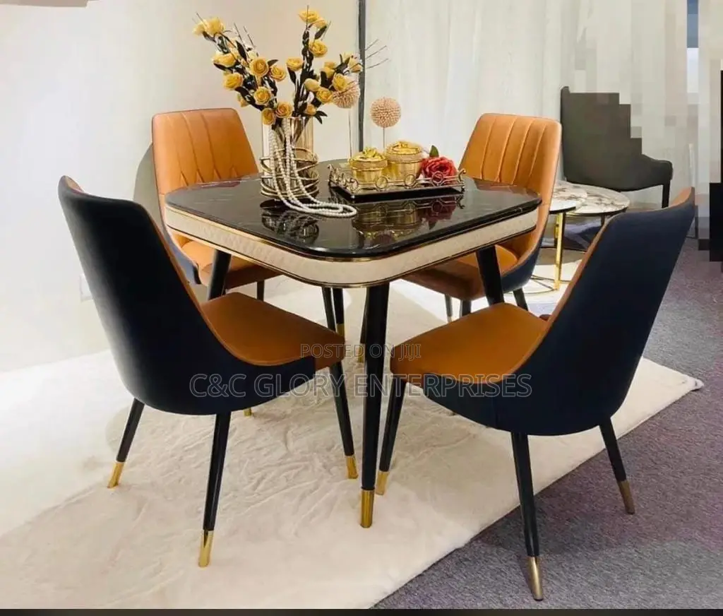 Dining Table (Marble Top) + 4 Chairs (EZC)