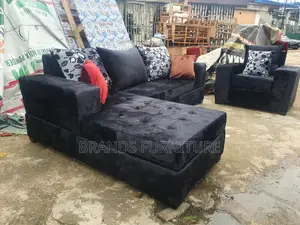 Photo - Beautiful Black Lshap Seater With Troll Pillows