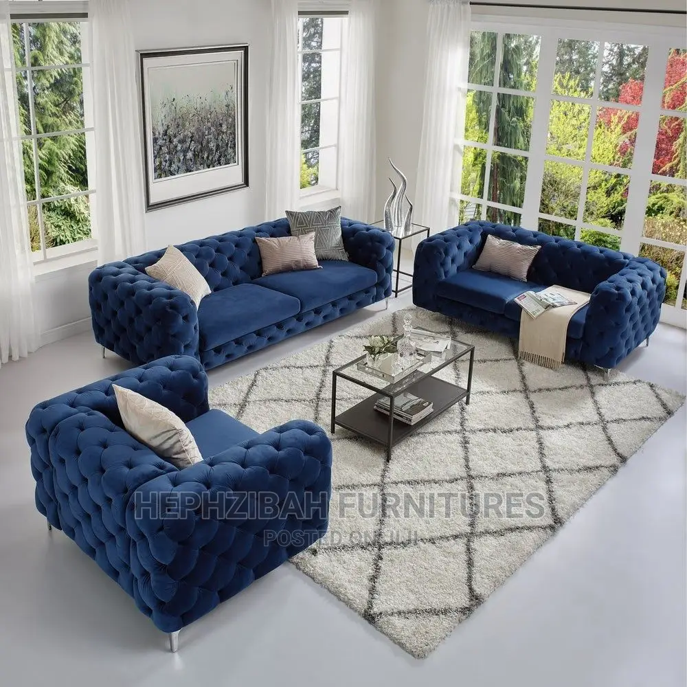 Blue Chesterfield Sofa With Pillows