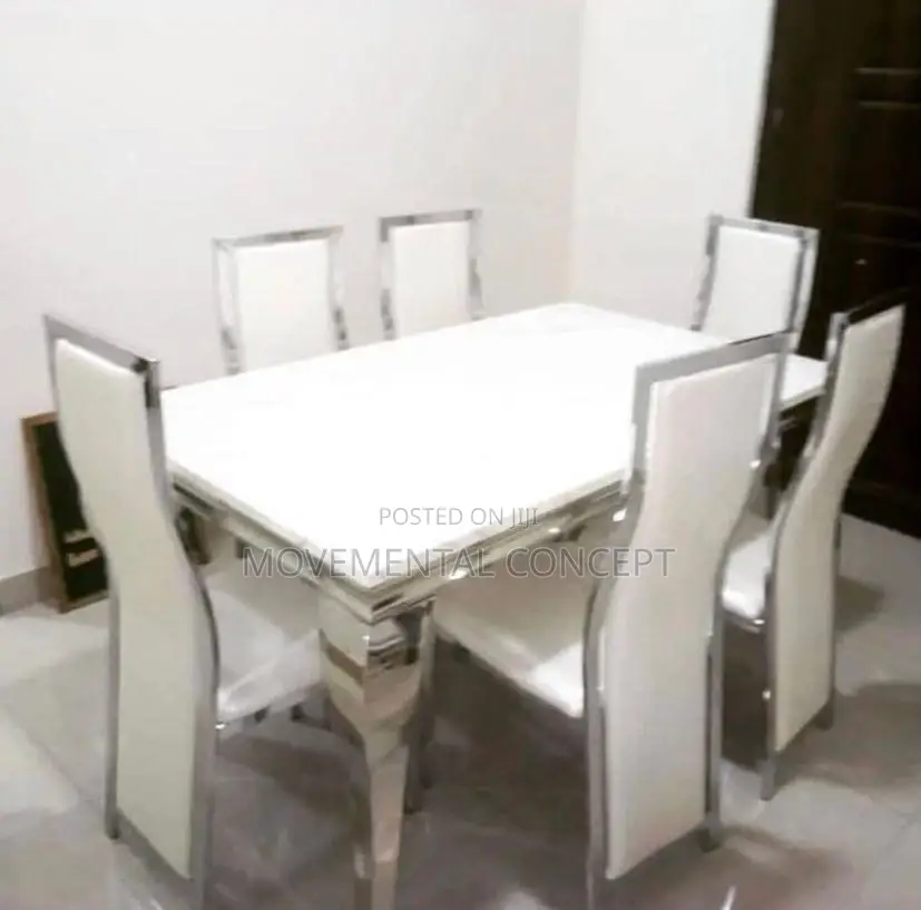 6 Seater White Marble Dinning Set