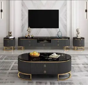 Black Marble Center Table and Tv Stand With 2 Side Tables