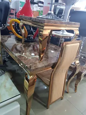 6 Seater Gold Marble Dinning Table and Chairs