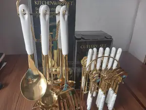 Golden Cookware Set and Cutlery Set.