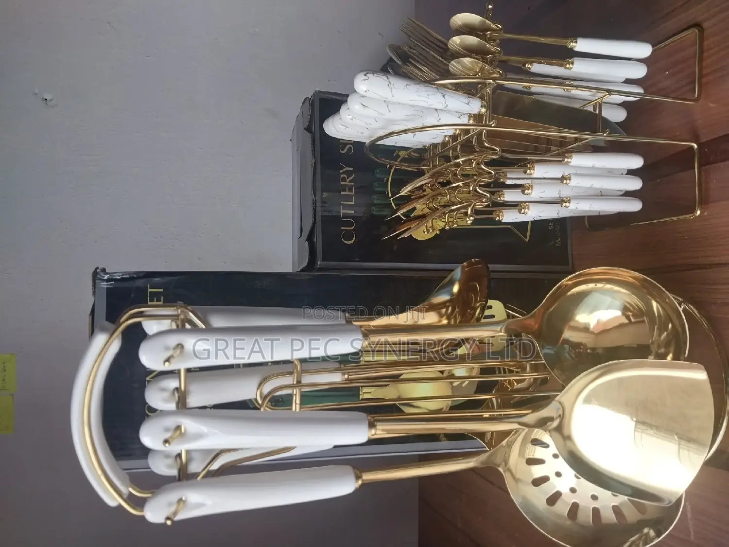 Golden Cookware Set and Cutlery Set.