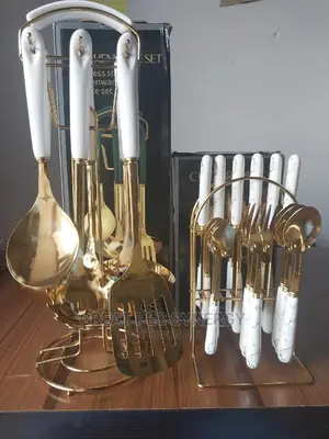 Golden Cookware Set and Cutlery Set.