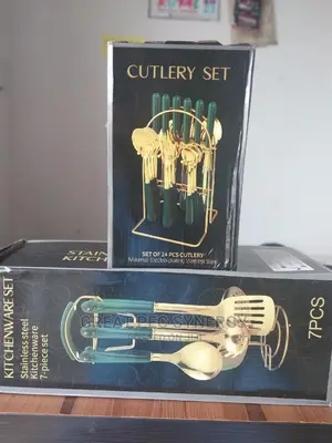 Golden Cookware Set and Cutlery Set.