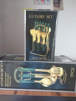 Golden Cookware Set and Cutlery Set.
