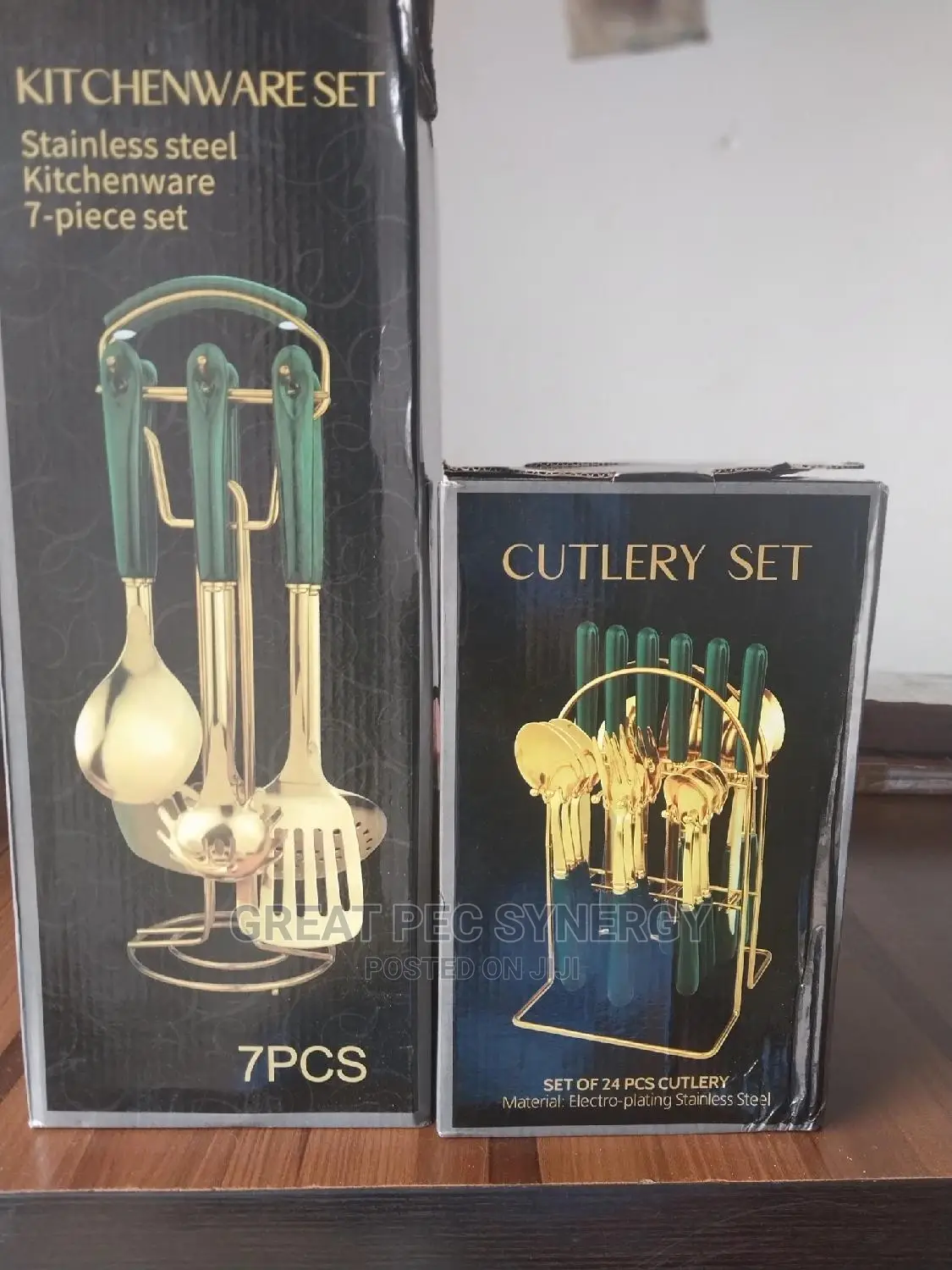 Golden Cookware Set and Cutlery Set.