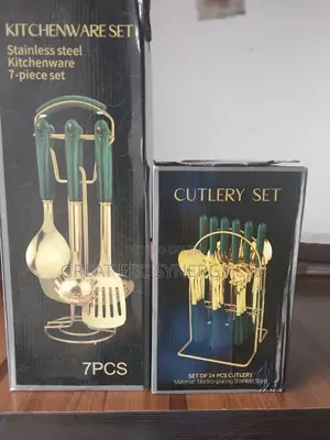 Golden Cookware Set and Cutlery Set.
