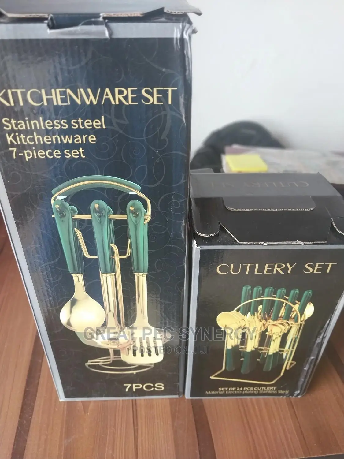 Golden Cookware Set and Cutlery Set.